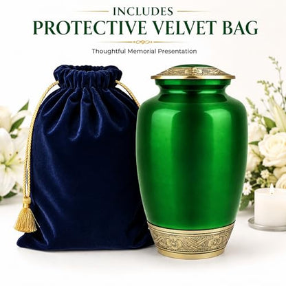 CLEENTABLE Large Cremation Urn for Human Ashes, Green Gold, 200 lb - color: Green, size: Pearl Crackle - 7x11"