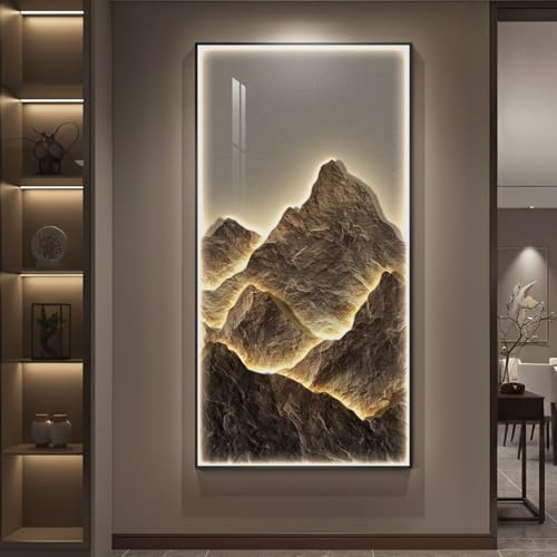 Large Vertical LED Mountain Wall Art for Living Room, Modern Luxury 30x60 - color: Warm-B