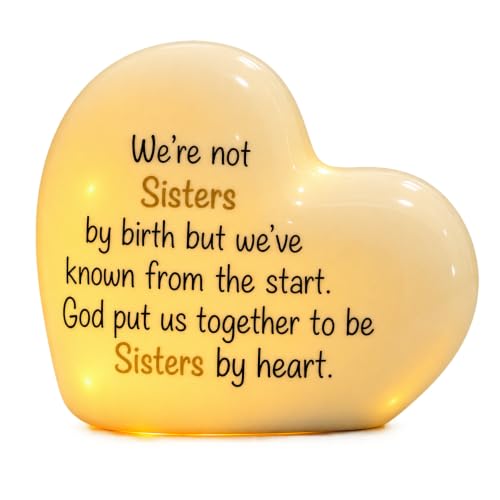ADAVAS.Y&G Sisters by Heart Ceramic LED Heart Light – Inspirational Christian Gift, Scripture Friendship Love Night Light Décor - color: Sister