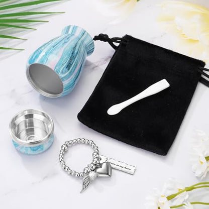 Small Urn for Human Ashes Aluminium Keepsake Memorial | Mini Urn for Ashes, Meaningful Memorial Keepsake Gift, Durable Aluminum Cremation Urn with Elegant Design - style: Blue