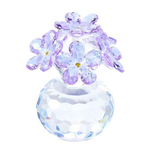 Qianwei Purple Crystal Flowers Figurine - Forget Me Not Gifts Sympathy Glass Flowers Collectible Figurines Decor Paperweight Ornament Home Office Table Desk Decorations - color: New Style-purple
