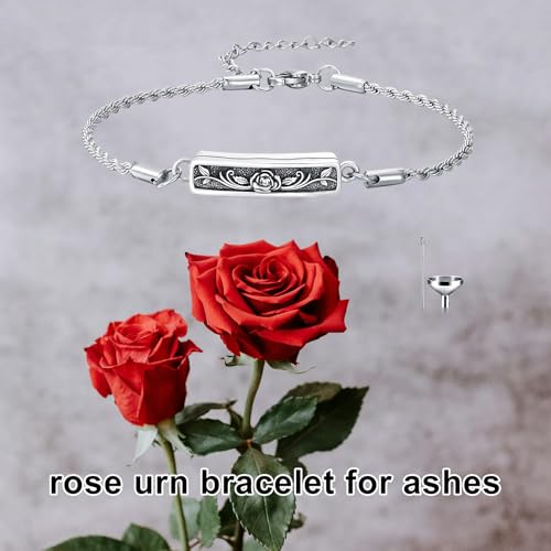 Urn Bracelet for Ashes for Women 925 Sterling Silver Bar Cremation Bracelet Cremation Memorial Keepsake Jewelry Gifts for A Loss of Loved Ones - style: Rose