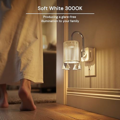 L LOHAS LED Night Lights Plug into Wall, Boho Fabric Cylinder Night Light - color: Silver pole -3000k, size: 1 Pack
