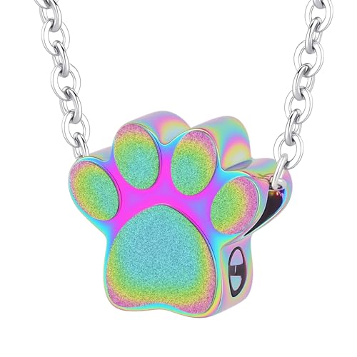 Pet Cremation Jewelry for Ashes Pendant Pet Urns For Dogs/Cats Urn Ashes Pendant Paw Print Urn Necklace with Mini Keepsake Memorial Ash Jewelry - color: Colorful