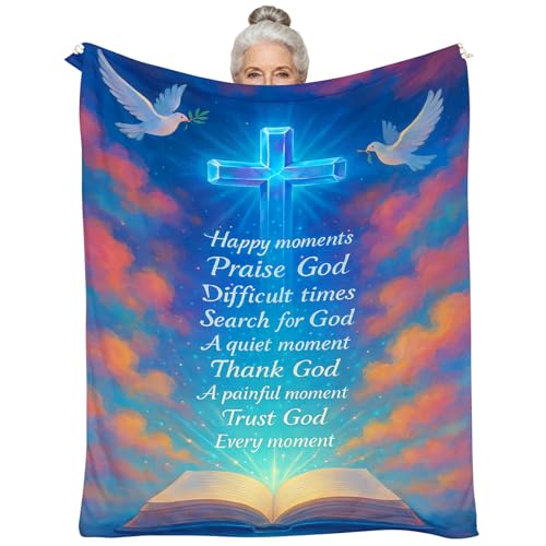 Christian Gifts for Women Blanket 60"x50" – Inspirational Bible Verse Throw Blanket, Religious Cross Dove Prayer Shawl, Spiritual Birthday Gifts, Baptism, Friendship, Encouragement Gifts for Her