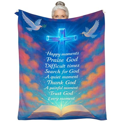 Christian Gifts for Women Blanket 60"x50" – Inspirational Bible Verse Throw Blanket, Religious Cross Dove Prayer Shawl, Spiritual Birthday Gifts, Baptism, Friendship, Encouragement Gifts for Her