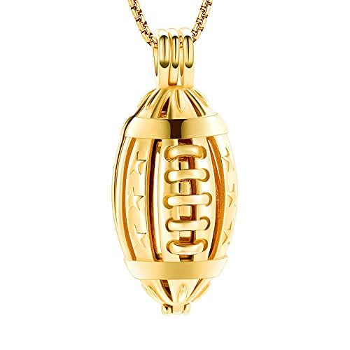 Oinsi American Football Cremation Locket Necklace For Ashes Of Loved Ones Stainless Steel Memorial Urn Jewelry Women Men Keepsake Fashion Necklace - color: All Gold