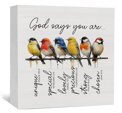 Christian Inspirational God Says You Are Sign - Bible Verse Religious Bird Shelf Desk Decor, Inspirational Bird Wooden Box Sign, Christian God Says You Are Gifts for Women Decorative Signs & Plaques - color: Birds-7, size: 5x5 in