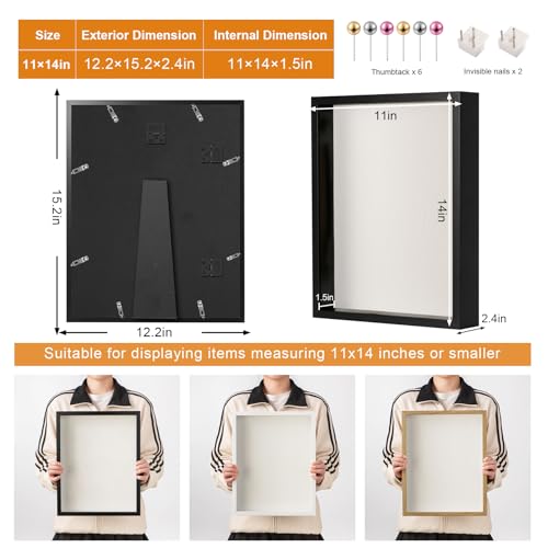 11x14 Shadow Box Frame with Ultra-Clear Glass & Soft Linen Back - color: Black+high Definition Panel + Shatter-proof Packaging, size: 11x14