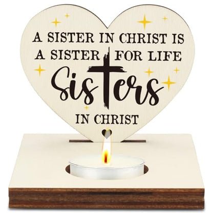 Sisters in Christ Candle Holder, Appreciation Sister Bestie Gift, Christian Friendship Gift for Women Work Friends, Bible Study, Faith Keepsake, Friendship Christmas Candlestick Holders-LATZ17 - color: Wood Sisters in Christ