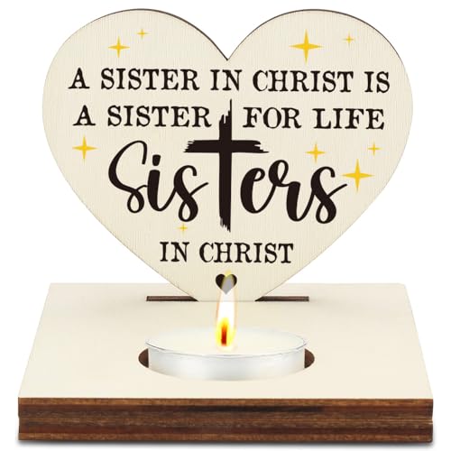 Sisters in Christ Candle Holder, Appreciation Sister Bestie Gift, Christian Friendship Gift for Women Work Friends, Bible Study, Faith Keepsake, Friendship Christmas Candlestick Holders-LATZ17 - color: Wood Sisters in Christ