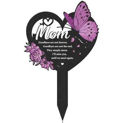 Mom Memorial Grave Stakes - Metal Heart Cemetery Markers - style: Mother