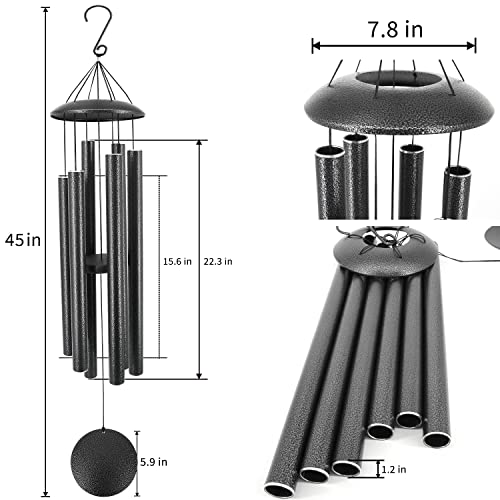 ASTARIN 45-Inch Wind Chimes Outdoor Deep Tone - size: 45" Black Grey
