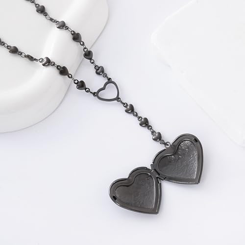 Personalized Heart Locket Necklace for Women Stainless Steel- Heart Necklace - color: Black-D