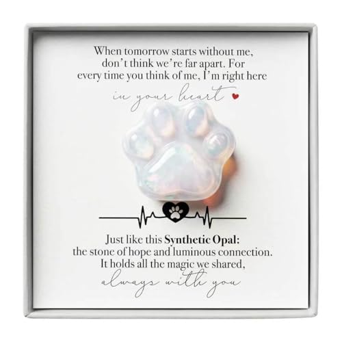 LINGYUAN Synthetic Opal Pet Memorial Gift, Paw Print Keepsake Stone in Gift Box for Loss of Dog or Cat, Sympathy Memorial Keepsake - color: Opalite Memorial Card