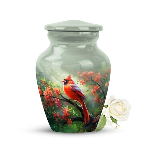 Small Cardinal Urns for Human Ashes -Funeral Urns for Human Ashes Adult | Red Cardinal Keepsake Urn for human ashes adult - Mini Urn for ashes Adult Male 3inch - color: Unique Red Cardinal Bird