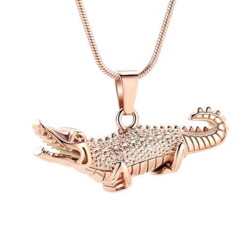 Crocodile Urn Necklace for Ashes Animal Cremation Jewelry for Men Women Stainless Steel Memorial Necklaces Ash Holder for Human Pets Keepsake Jewelry of Loved Ones with Fill Tool - color: Rose Gold