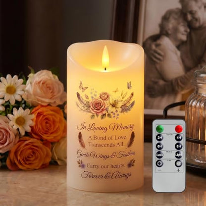 Homemory 4x7 Flameless Memorial Candle Sympathy Gifts for Loss of Loved One - color: Always in Our Hearts