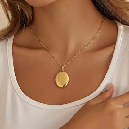 PHOCKSIN Personalized Locket Necklace for Women Photo Necklace with Customized Picture Birth Flower Birthstone Customizable Birthday Gifts - color: #09 Oval Gold