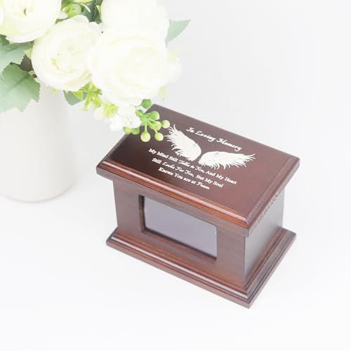 5.5 Inch Small Wooden Memorial Urn with Photo Frame, Keepsake Urn Box for Human/Pet Ashes - Wing - size: 5.5 Inches - Wing