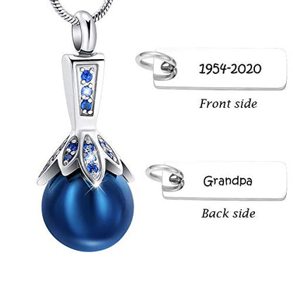 Memorial Jewelry Pearl Urn Necklace - Cremation Ashes Holder Keepsake for Women - color: Customize