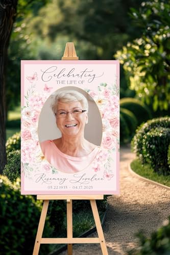 Pink Rose Floral Funeral Welcome Sign, Celebration Of Life Sign - color: Version #17