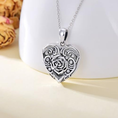 Dorunmo Locket Necklace 925 Sterling Silver Pictures Photo Keep Someone Near to You Custom Lockets Mother's Day Jewelry Personalized Photo Locket Gifts - color: J-Rose, style: Locket Only