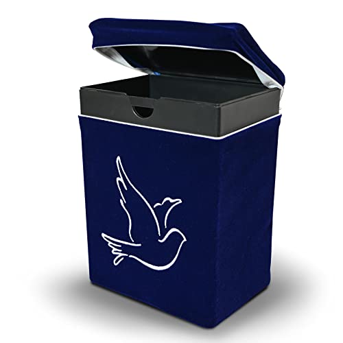 Velvet Urn Bag with TSA Approved Cremation Container | Holds Cremated Ashes of Human Adult | For Use in a Niche or Ground Burial | Fits the Crowne Burial Urn Vault (Navy with Dove) - color: Navy With Dove