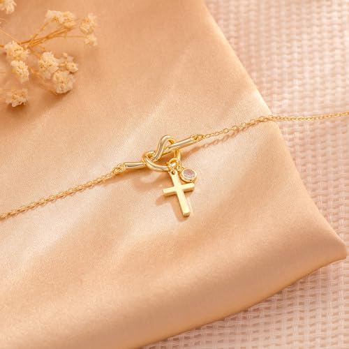 Moodear Cross Bracelet for Women, Dainty Sterling Silver/Gold Plated Gift | Christian Religious Gifts for Teen, Stocking Stuffers, Adjustable Link Bracelets, Sparkling CZ Cross, Non Tarnish Jewelry - color: Gold Knot Cross Bracelet