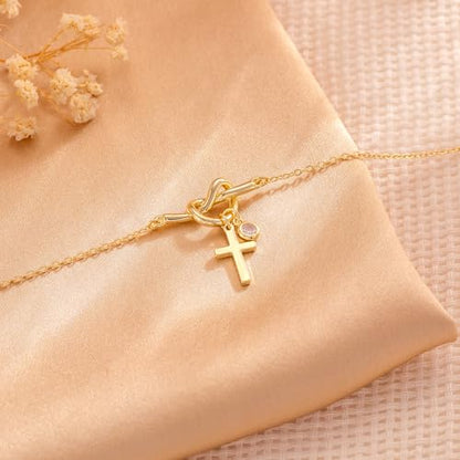 Moodear Cross Bracelet for Women, Dainty Sterling Silver/Gold Plated Gift | Christian Religious Gifts for Teen, Stocking Stuffers, Adjustable Link Bracelets, Sparkling CZ Cross, Non Tarnish Jewelry - color: Gold Knot Cross Bracelet