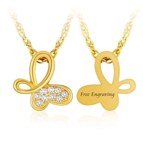 XIUDA Cremation Urn Necklace for Ashes with Crystal Butterfly Urn Jewelry Stainless Steel Memorial Keepsake Urn Pendant for Women - color: Gold-Engraved