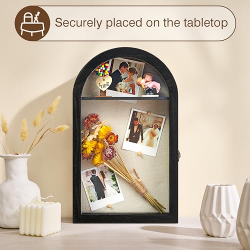 DGWJSU Shadow Box Frame 10x16 Large Shadow Boxes Display Cases with Linen Back and Removable Shelves, Picture Frame Wedding Bouquet Memorabilia Medals Photos Memory Box for Keepsakes (Black) - color: Black