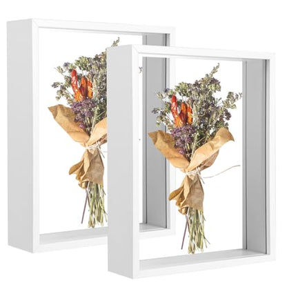 2 Pack 8 x 10 Floating Picture Frame 3d Farme Wooden Shadow Box Frames for Dried Flower Plant Specimen DIY Artwork Display Frame for Tabletop Decor