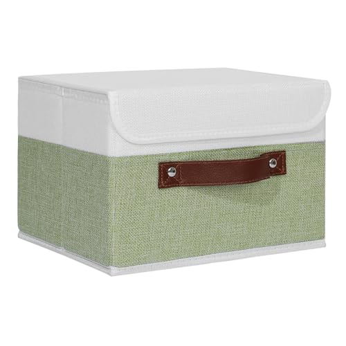 ANMINY Fabric Storage Box Bins with Lids, Green White, 10"x8"x7" - color: Green White, size: Small (Pack of 1)