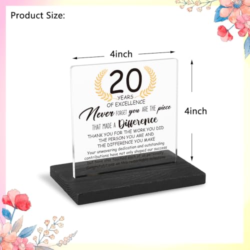 20 Years Work Anniversary Desk Decor Gifts for Employee, 20th Grade Promotion Gifts for Coworker,Modern Transparent Acrylic Desk Plaque with Inspirational Quotes, 10 x 10 x 1.5 cm,XXY110 - style: 20 Years Work Anniversary