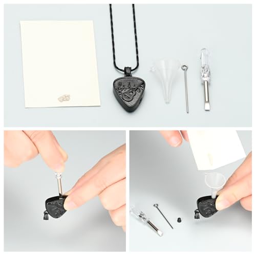 Imrsanl Guitar Pick Cremation Urn Necklace for Ashes - color: Black-Guitar Pick