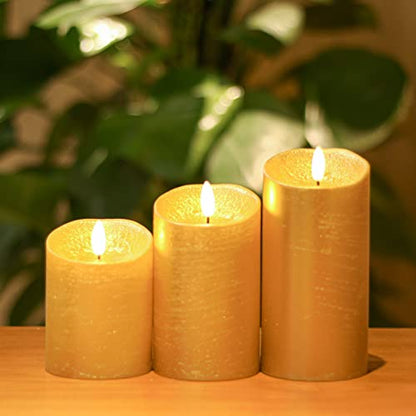 ANGELLOONG Gold Pillar Candles, Flameless Candles with Remote for Christmas - color: Gold