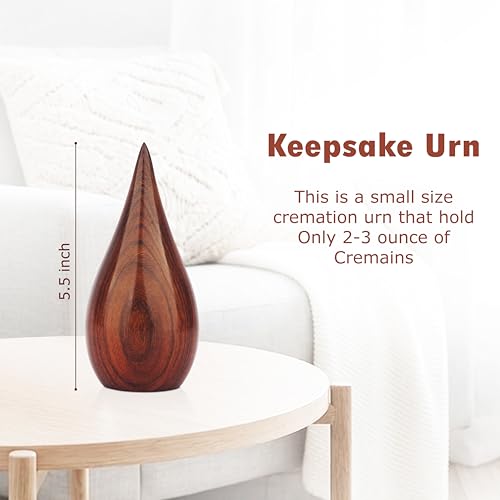 ZIYA Wooden Teardrop Cremation Small Urns for Human Ashes Keepsake Adult Male Female - Mini Urn for Ashes for Women Men Child Decorative Memorial Funeral Urns for Ashes Pet Cat Dog with Bag