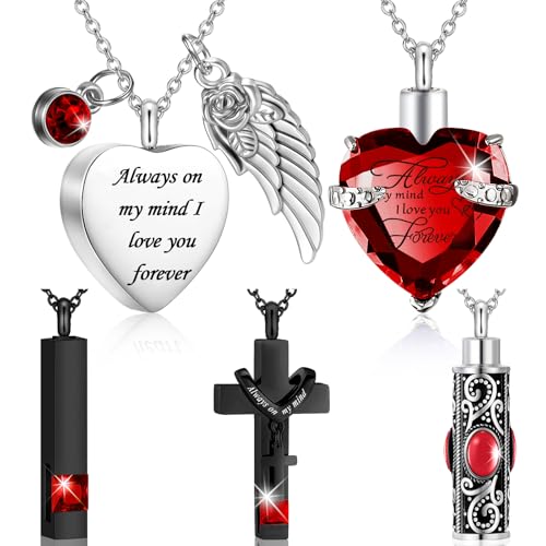 Fumete 5 Pcs Urn Necklaces for Ashes Cremation Jewelry - color: Dark Red