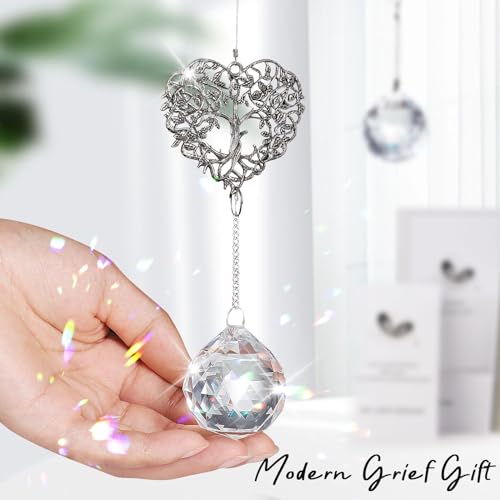 Sympathy Gift for Loss of Loved One, Memorial Suncathcer Bereavement Gift | Miscarriage Gifts for Mothers, Loss of Mom Grief Crystal Ornament with Card, Condolences Funeral Gift, Tree Life Design - style: Heart-shaped Tree