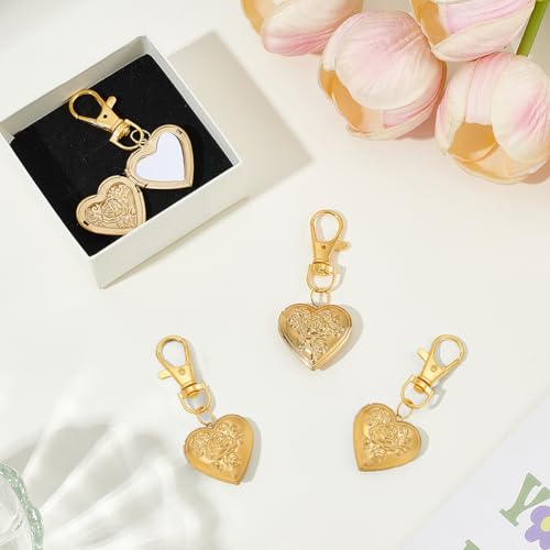 PLIGREAT 4 Pcs Heart Locket Keychain that Holds Pictures, Photo Locket Keychain Memory Pendant Keychains for Women