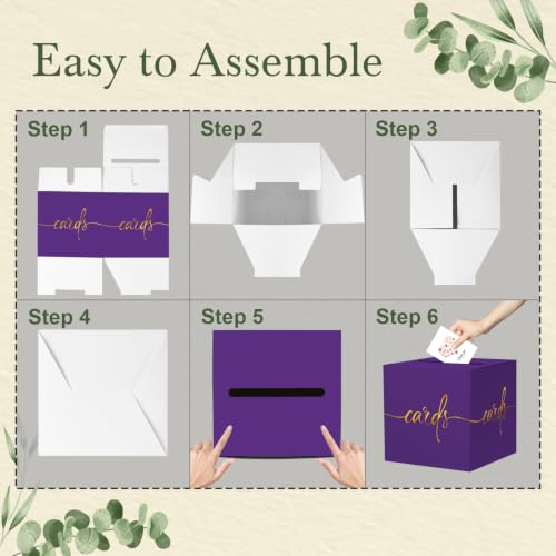 Purple Card Box with Gold Foil Design, Paperboard 8.7" Gift Card Holder for Wedding Graduation Birthday Party Reception Retirement Anniversary Bridal & Baby Shower - color: Purple Card Box with Gold Foil, size: 8.7×8.7×8.7Inch(1 Pack)