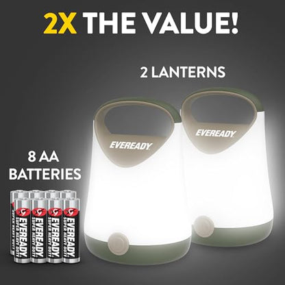 Eveready LED Camping Lantern X-250 (2-Pack), Super Bright Tent Lights, Rugged Water Resistant LED Lanterns, 100 Hour Run-time (Batteries Included), Green/Tan - color: Green/Tan, size: 2-Pack
