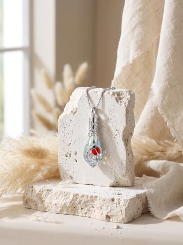 Urn Necklace for Ashes Butterfly/Dragonfly/Ladybug/Bee/Hummingbird Crystal Teardrop Ash Necklace Keepsake Pendant Cremation Jewelry Memorial Gift for Women With Funnel Filler - color: Ladybug
