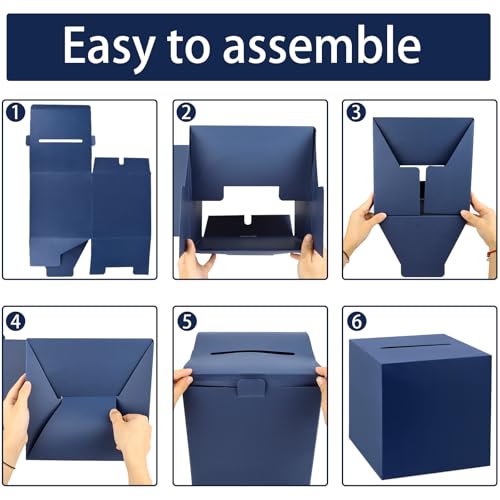Hooqict Navy Blue Card Box with Slot 9.1" Wedding Favor Gift Card Box for Party, Reception, Graduation, Birthday, Wedding, Bridal or Baby Shower, Raffle Ticket Money Envelope Holder - color: Blue