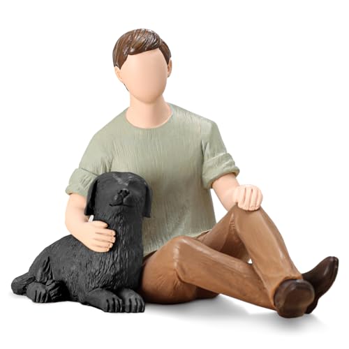 Man with Black Dog Figurine, Boy and Dog Friendship Remembrance Gifts, A Cherished Tribute to Unconditional Pet Love - color: Black Dog
