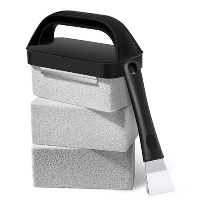 Grill Brick for Cleaning Flat Top, Heavy Duty Grill Stone Griddle Brick | Pumice Grill Cleaning Brick with Handle & Scraper, Griddle Cleaner for Removing Stubborn Grease, Rust (5 PCS) - color: Gray-5 PCS