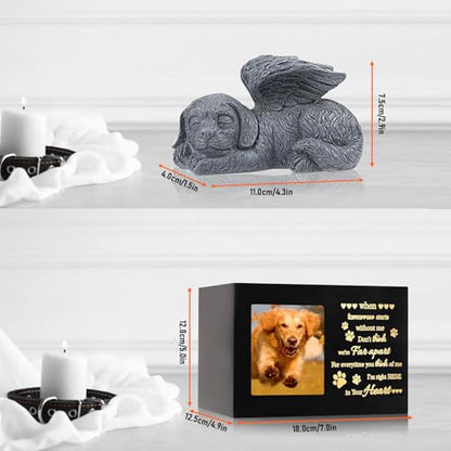 Pet Memorial Urns for Dog Ashes Box, Large Wooden Pet Dogs Urns with Dog Angel and Photo Frame, Memorial Keepsake Memory Box, Loss Pet Puppy Memorial Black Funeral Cremation Box Remembrance Gift