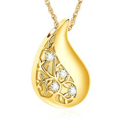 Tree of Life Teardrop Urn Necklace for Ashes Teardrop Crystal Cremation Jewelry Celtic knot Ashes Pendant Stainless Steel Keepsake Memorial Jewelry for Women Men - color: Gold