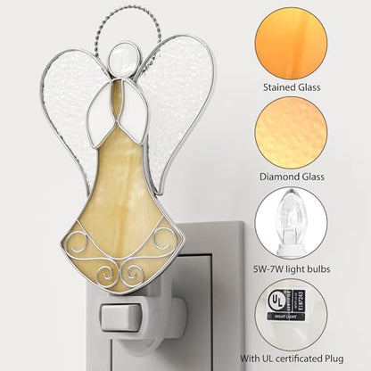 Stained Glass Guardian Angel Night Lights Plug in,Yellow Color - color: Angel Night Light-Yellow
